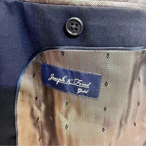Joseph & Feiss Gold 48L Navy Blue Blazer 100% wool multiple pockets - Picture 4 of 11